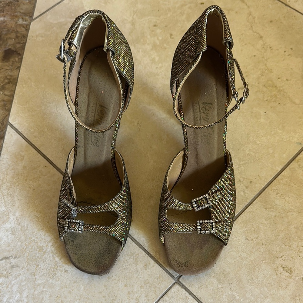 Gold High Heel Open Toe Sandals